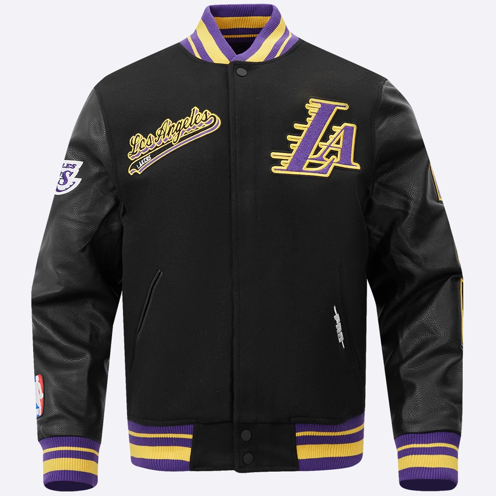 Los angeles lakers pro standard script tail black varsity jacket 2
