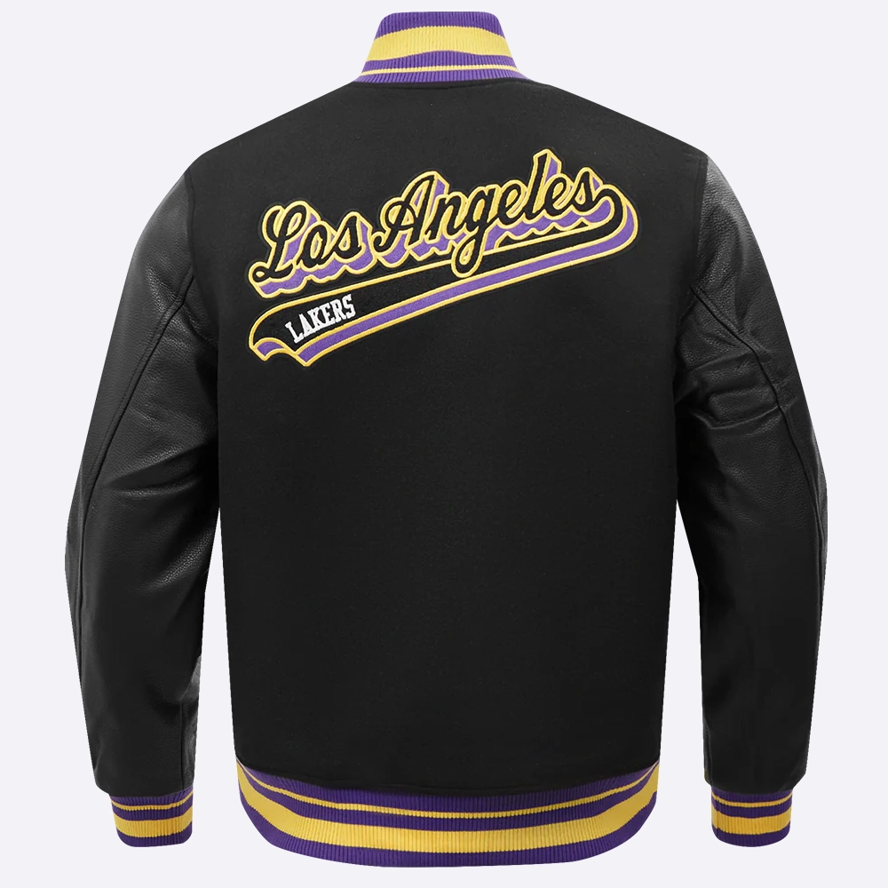 Los angeles lakers pro standard script tail black varsity jacket 4