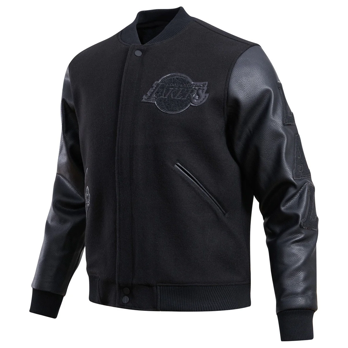 Los angeles lakers pro standard triple black varsity jacket 1
