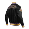 Los angeles lakers retro classic full snap satin varsity jacket black 3