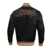Los angeles lakers retro classic full snap satin varsity jacket black 4