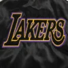 Los angeles lakers retro classic full snap satin varsity jacket black 5