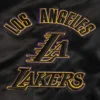 Los angeles lakers retro classic full snap satin varsity jacket black 6