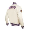 Los angeles lakers retro classic full snap satin varsity jacket cream 3