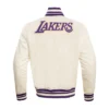 Los angeles lakers retro classic full snap satin varsity jacket cream 4