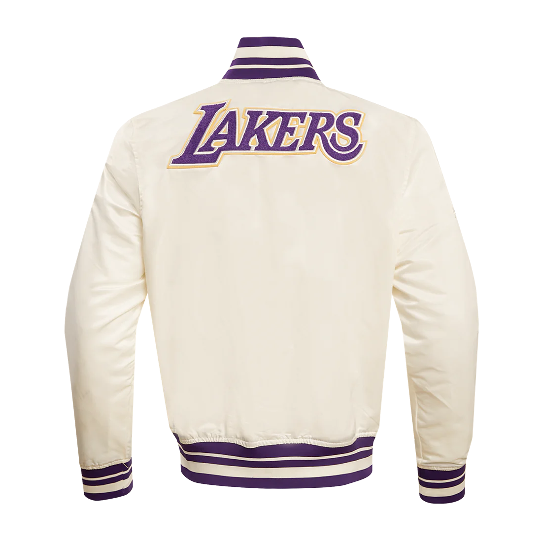 Los angeles lakers retro classic full snap satin varsity jacket cream 4