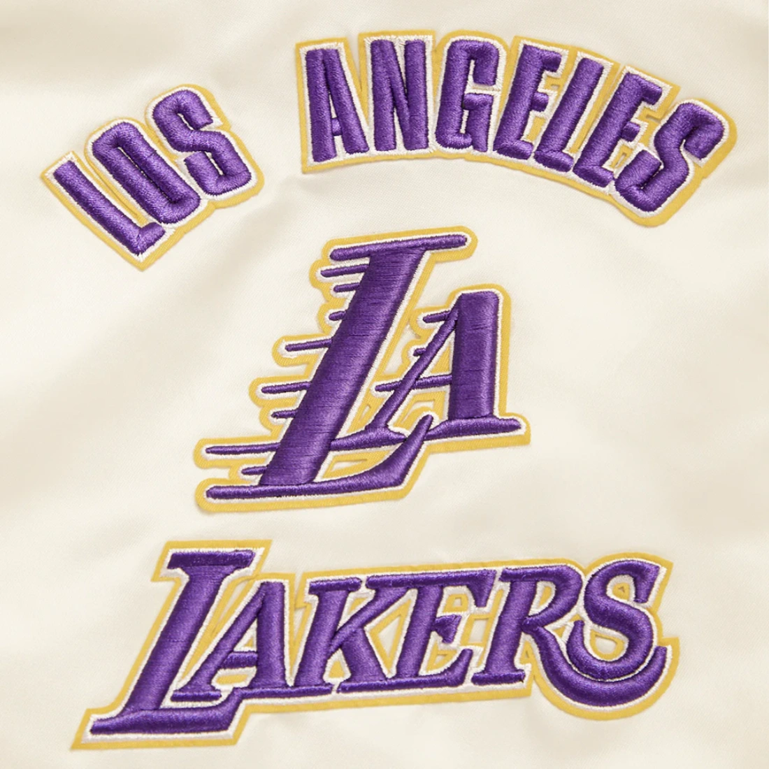Los angeles lakers retro classic full snap satin varsity jacket cream 5