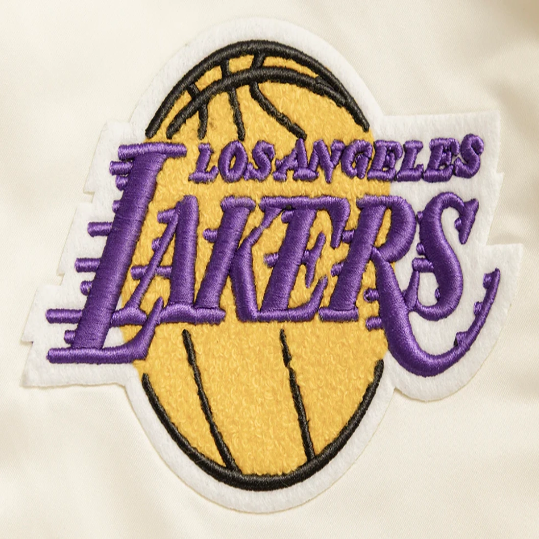 Los angeles lakers retro classic full snap satin varsity jacket cream 6