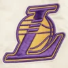Los angeles lakers retro classic full snap satin varsity jacket cream 7