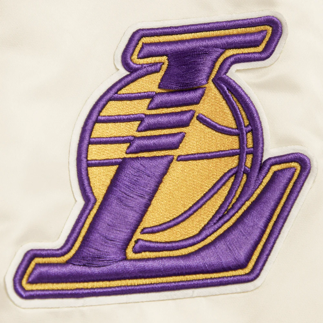 Los angeles lakers retro classic full snap satin varsity jacket cream 7