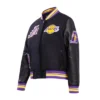 Los angeles lakers retro classic womens wool leather varsity jacket black 2