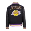 Los angeles lakers retro classic womens wool leather varsity jacket black 4