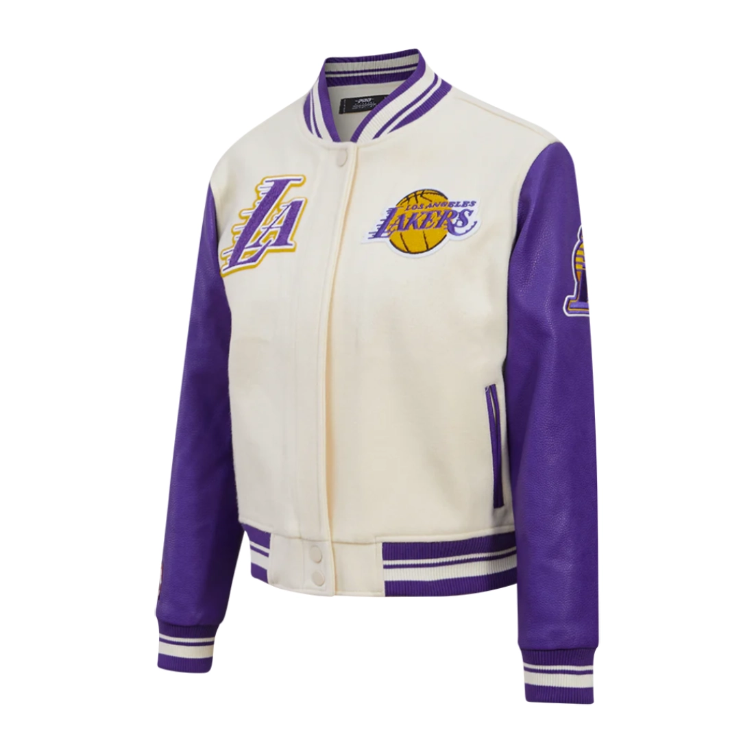 Los angeles lakers retro classic womens wool leather varsity jacket white purple 2