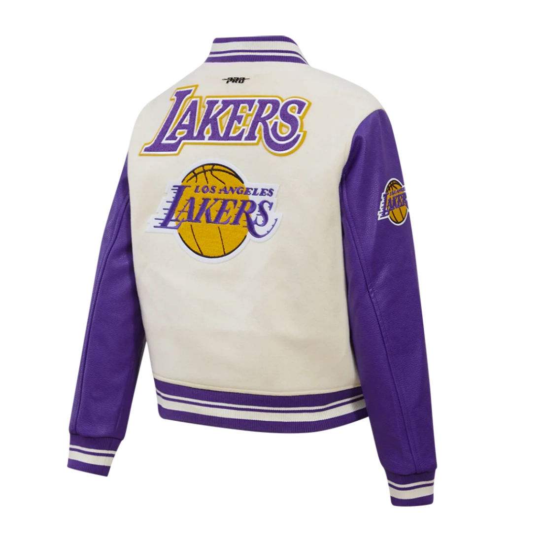 Los angeles lakers retro classic womens wool leather varsity jacket white purple 3