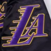 Los angeles lakers script tail full snap satin varsity jacket black 1
