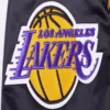Los angeles lakers script tail full snap satin varsity jacket black 2