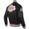 Los angeles lakers script tail full snap satin varsity jacket black 4