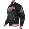 Los angeles lakers script tail full snap satin varsity jacket black 6