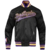 Los angeles lakers script tail full snap satin varsity jacket black 7