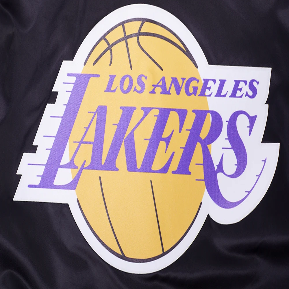 Los angeles lakers script tail full snap satin varsity jacket black