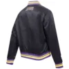 Los angeles lakers script tail womens full snap satin varsity jacket black 4