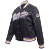 Los angeles lakers script tail womens full snap satin varsity jacket black 5