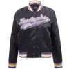 Los angeles lakers script tail womens full snap satin varsity jacket black 6