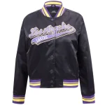 Los Angeles Lakers Script Tail Women's Black Satin Jacket