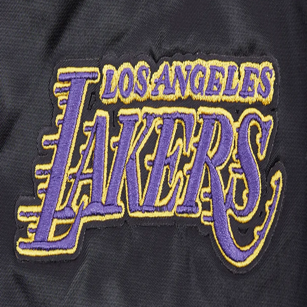 Los angeles lakers script tail womens full snap satin varsity jacket black