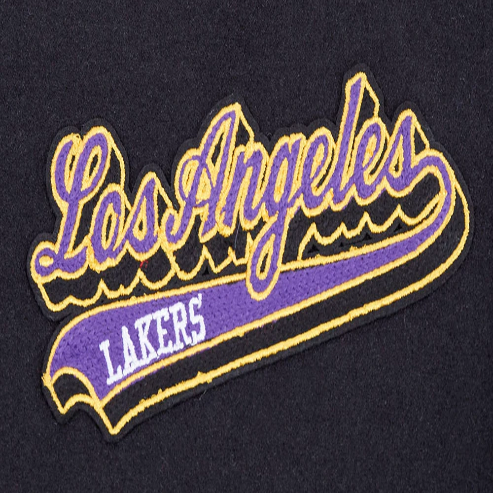 Los angeles lakers script tail womens wool leather varsity jacket black 2