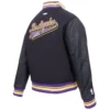 Los angeles lakers script tail womens wool leather varsity jacket black 3