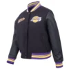 Los angeles lakers script tail womens wool leather varsity jacket black 5