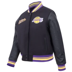 Los angeles lakers script tail womens wool leather varsity jacket black 5