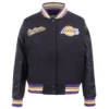 Los angeles lakers script tail womens wool leather varsity jacket black 6