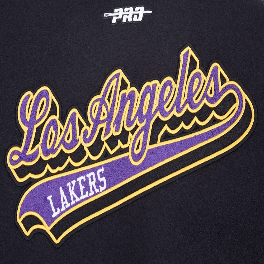 Los angeles lakers script tail womens wool leather varsity jacket black