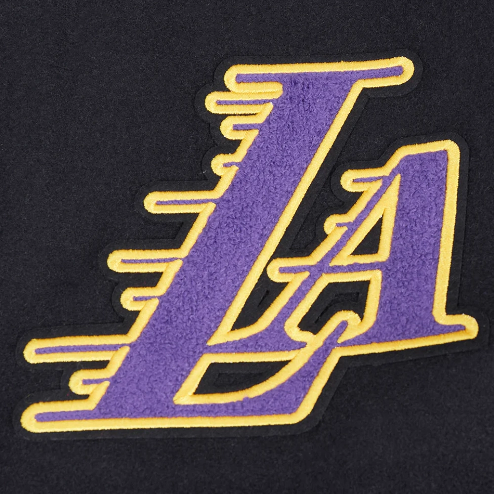 Los angeles lakers script tail wool leather varsity jacket black white 1