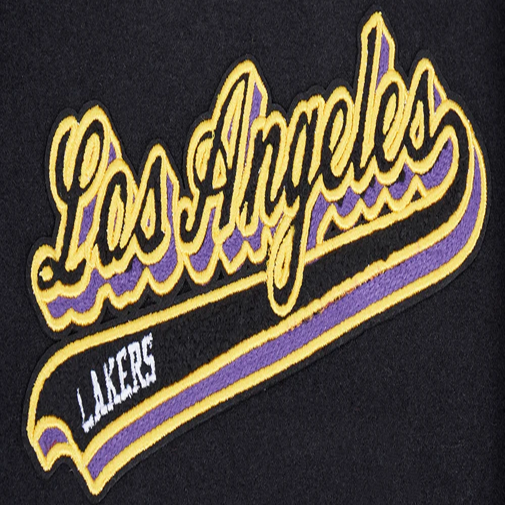 Los angeles lakers script tail wool leather varsity jacket black white 2