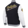 Los angeles lakers script tail wool leather varsity jacket black white 3