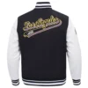 Los angeles lakers script tail wool leather varsity jacket black white 4