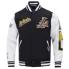 Los angeles lakers script tail wool leather varsity jacket black white 6