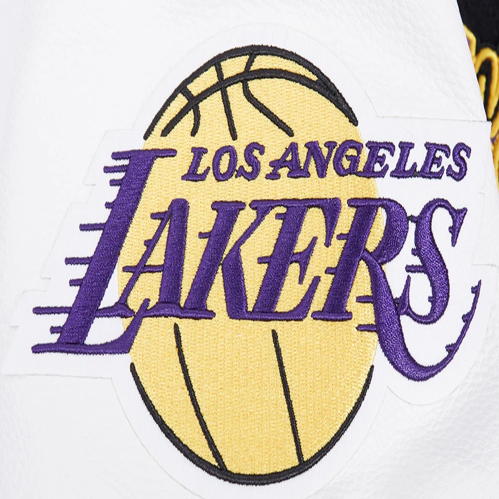 Los angeles lakers script tail wool leather varsity jacket black white