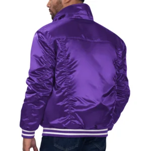 Los angeles lakers silver tab trucker satin varsity jacket purple 1
