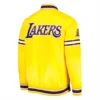 Los angeles lakers slider full snap satin varsity jacket yellow 3