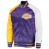 Los angeles lakers starter reliever multi color varsity jacket 1