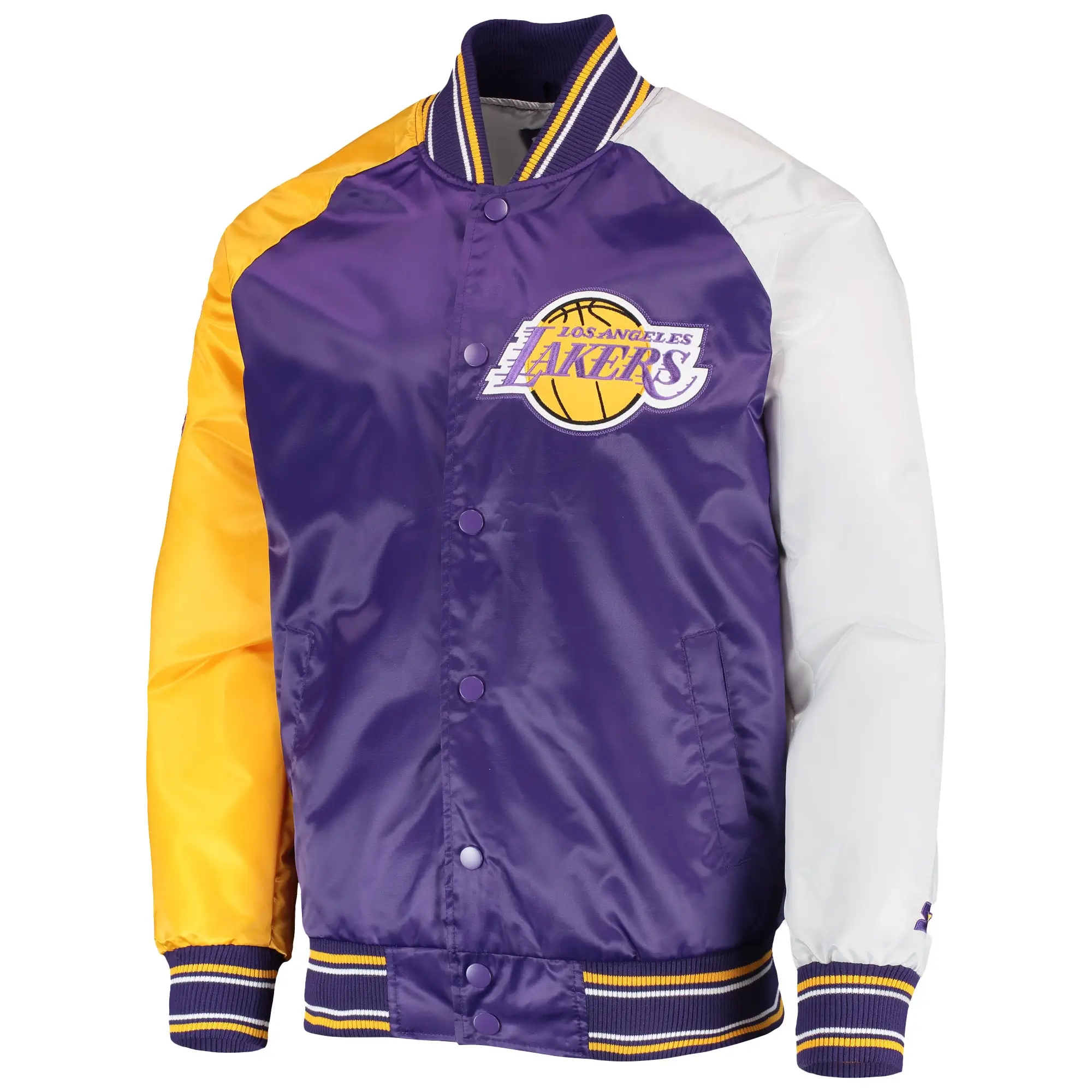 Los angeles lakers starter reliever multi color varsity jacket 1