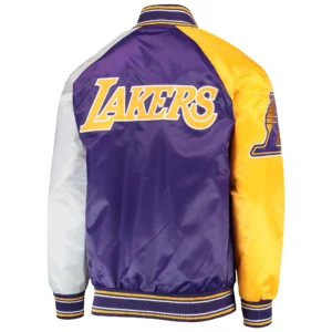 Los angeles lakers starter reliever multi color varsity jacket 2
