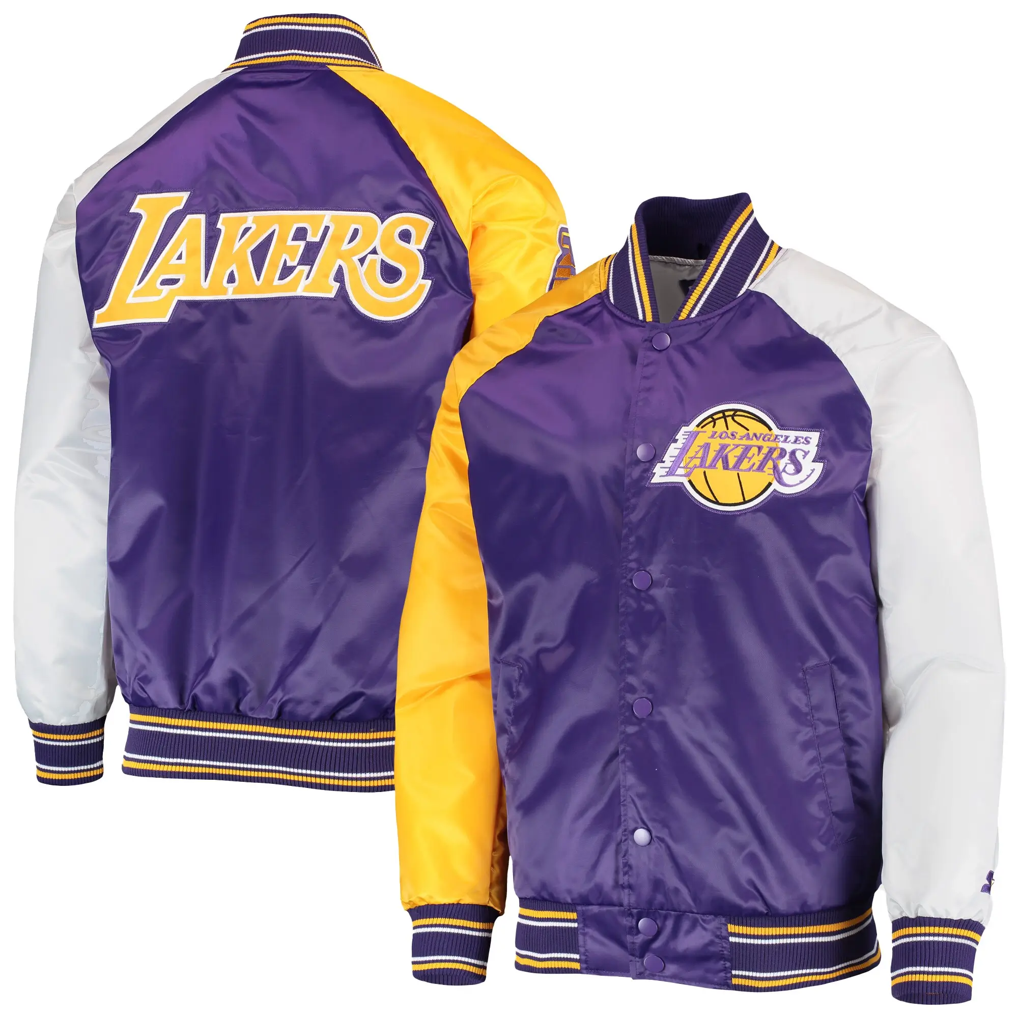 Los angeles lakers starter reliever multi color varsity jacket 4
