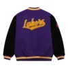 Los angeles lakers team legacy full snap satin varsity jacket purple black 2