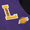 Los angeles lakers team legacy full snap satin varsity jacket purple black 3