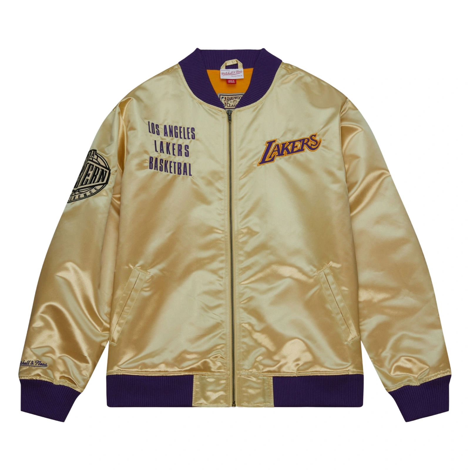 Los angeles lakers team og 20 full zip satin varsity jacket gold 1